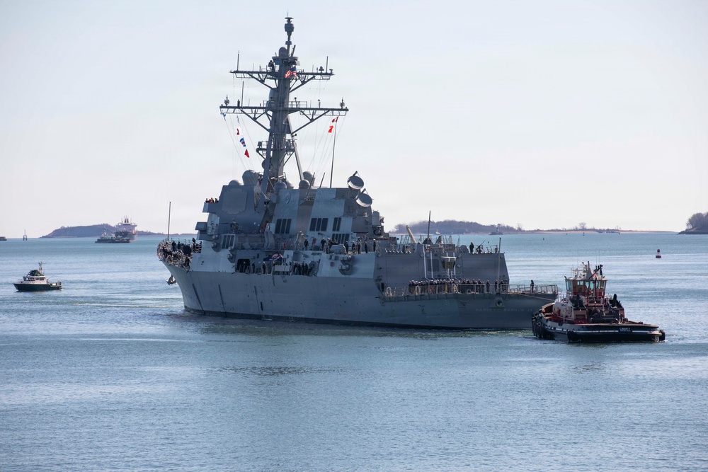 Pre-Commissioning Unit (PCU) Harvey C. Barnum Jr. (DDG 124) Arrives in Boston