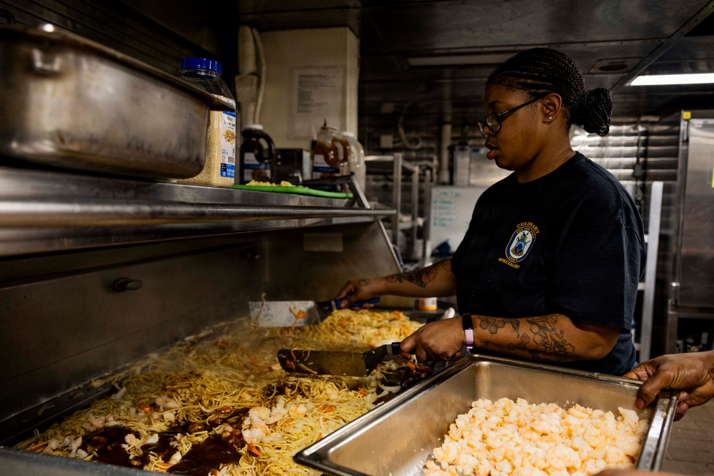 USS Iwo Jima Culinary Specialists Prepare Food