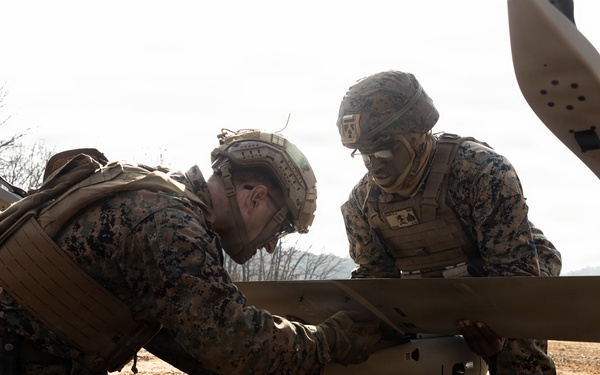 U.S. Marines with 12th LCT Operate a Stalker VXE30 Unmanned Aerial System
