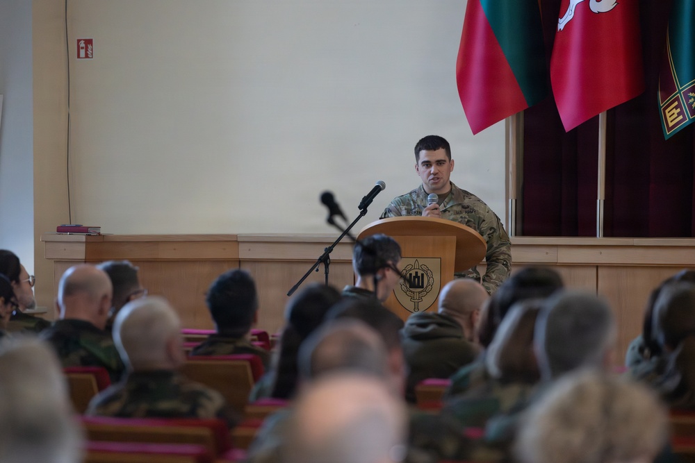 U.S. Civil Affairs subject matter expert speaks on information operations at Lithuanian Military Academy