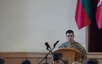U.S. Civil Affairs subject matter expert speaks on information operations at Lithuanian Military Academy