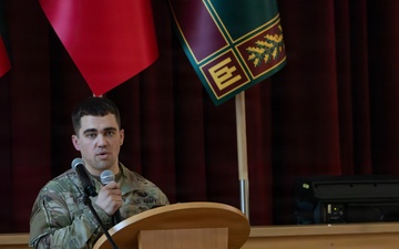 U.S. Civil Affairs subject matter expert speaks on information operations at Lithuanian Military Academy