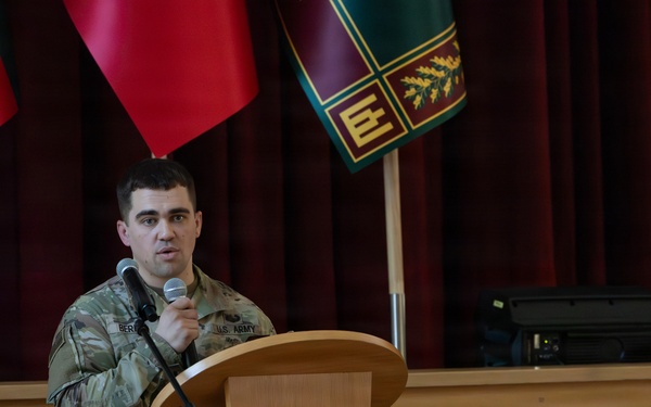 U.S. Civil Affairs subject matter expert speaks on information operations at Lithuanian Military Academy