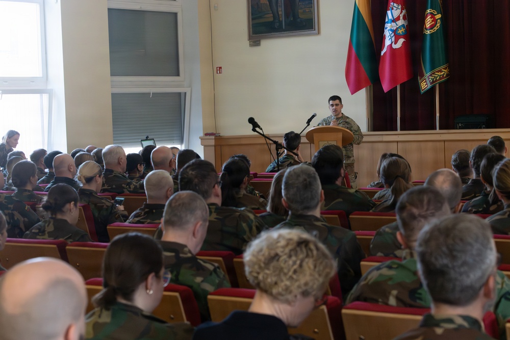 U.S. Civil Affairs subject matter expert speaks on information operations at Lithuanian Military Academy