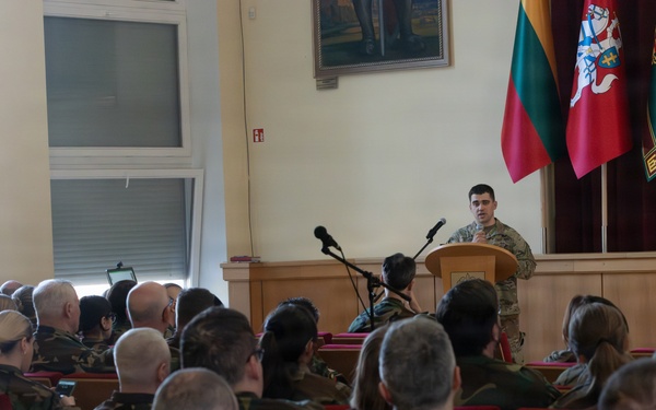 U.S. Civil Affairs subject matter expert speaks on information operations at Lithuanian Military Academy