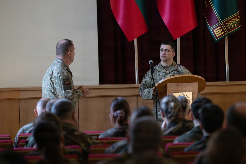 U.S. Civil Affairs subject matter expert speaks on information operations at Lithuanian Military Academy