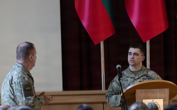U.S. Civil Affairs subject matter expert speaks on information operations at Lithuanian Military Academy