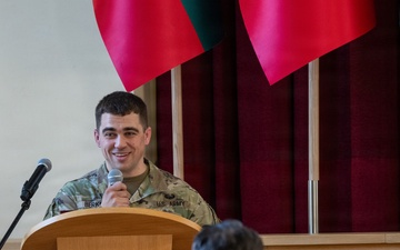 U.S. Army Capt. Jared Berken briefs Lithuanian audience on Civil Affairs and NATO CIMIC