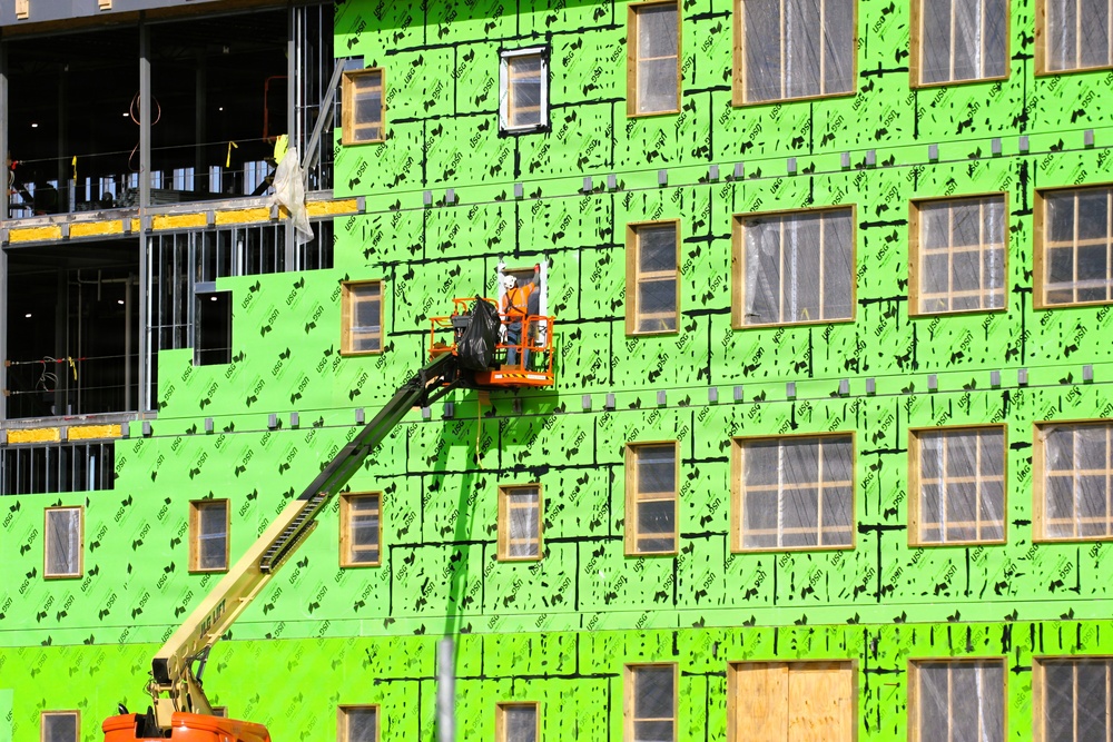 March 2026 construction operations for fiscal year 2024-funded $55.75 million Collective Training Officers Quarters Project at Fort McCoy