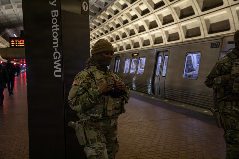 Mississippi National Guard Soldiers patrol in the Washington Metro