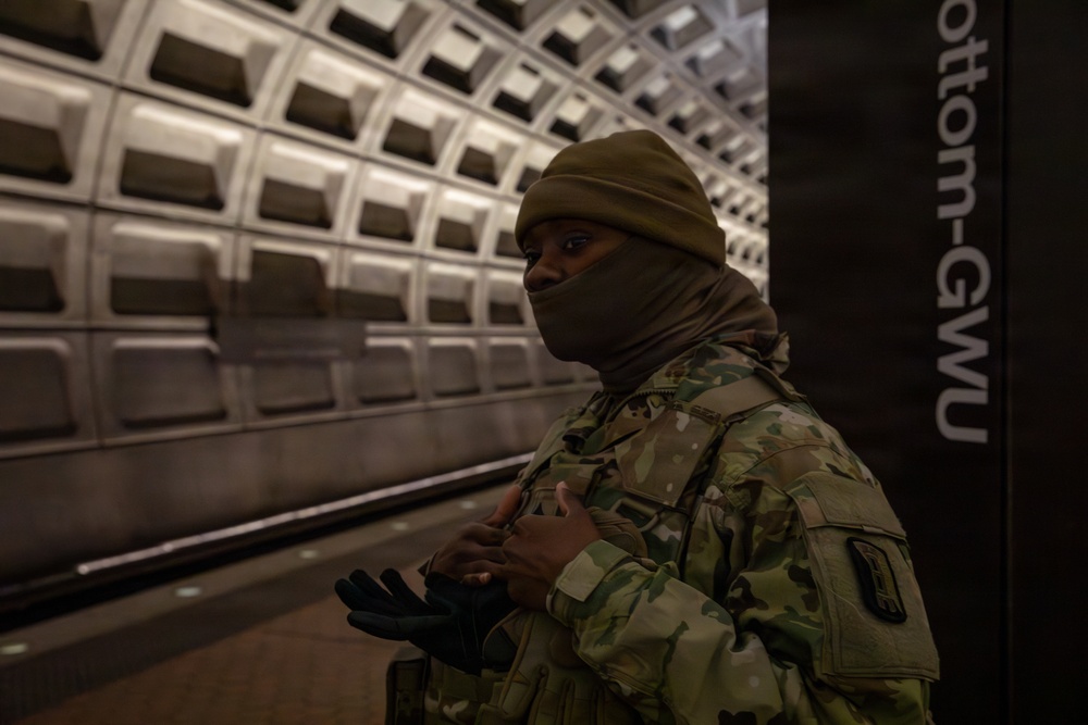 Mississippi National Guard Soldiers patrol in the Washington Metro