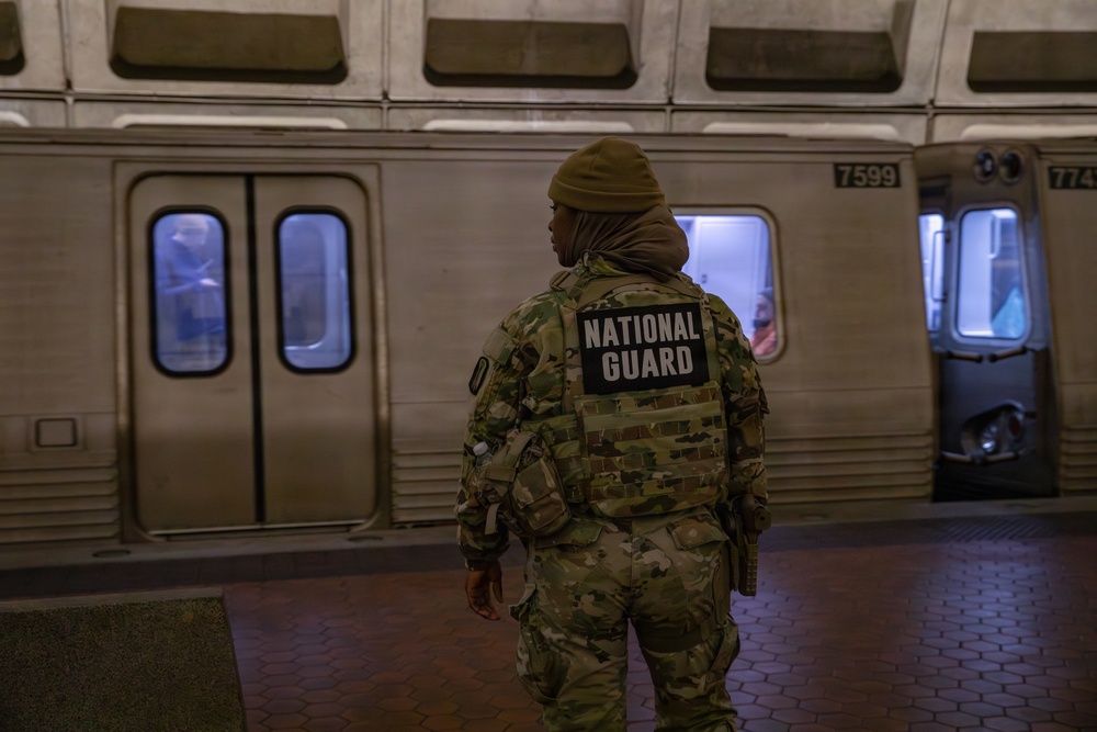 Mississippi National Guard Soldiers patrol in the Washington Metro