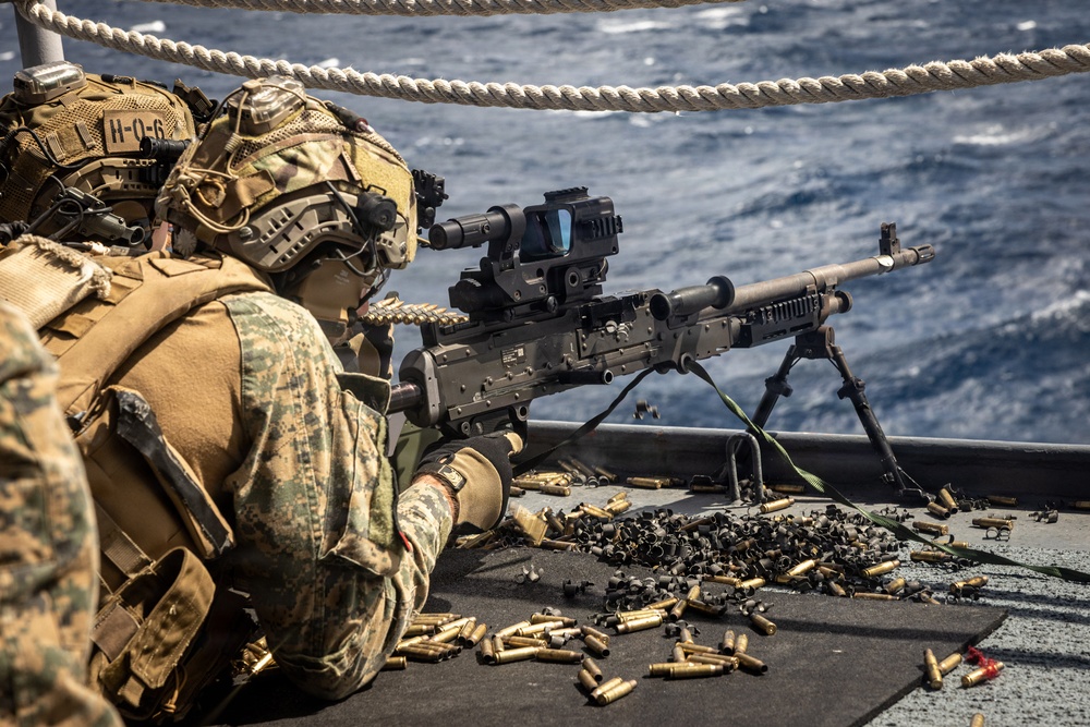 22ND MEU (SOC) | MSPF Conducts Crew Served Weapon Shoot Aboard USS Fort Lauderdale