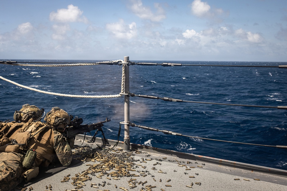 22ND MEU (SOC) | MSPF Conducts Crew Served Weapon Shoot Aboard USS Fort Lauderdale