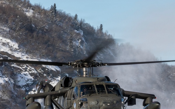 AKARNG Black Hawk aviators conduct flight operations near Knik Glacier