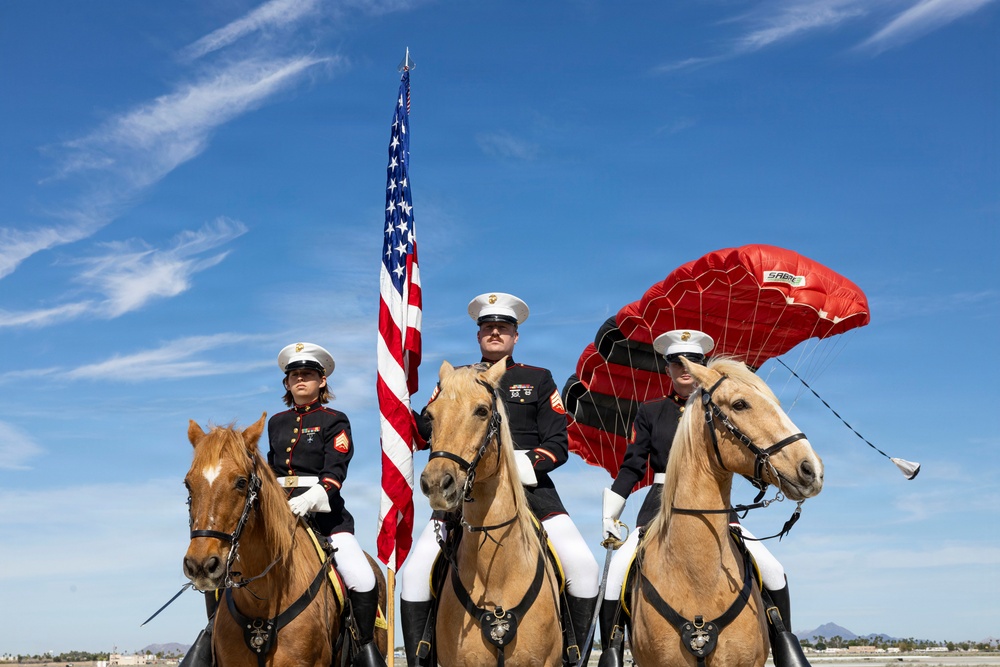 U.S. Marine Corps Mounted Color Guard participates in Yuma Airshow 2026