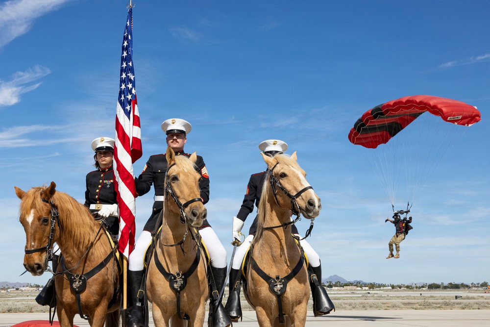 U.S. Marine Corps Mounted Color Guard participates in Yuma Airshow 2026