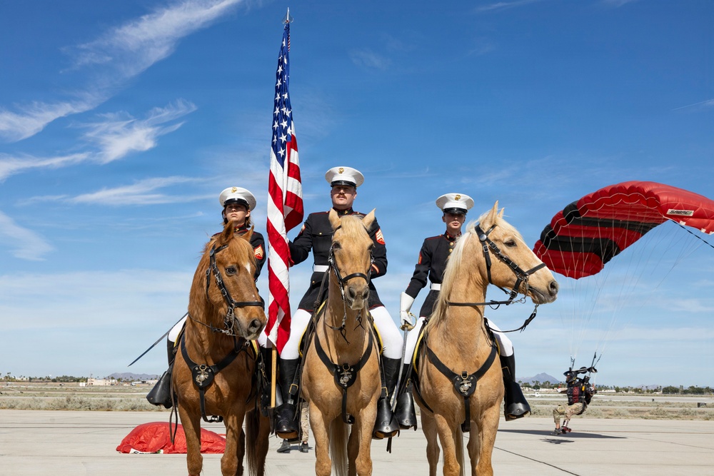 U.S. Marine Corps Mounted Color Guard participates in Yuma Airshow 2026
