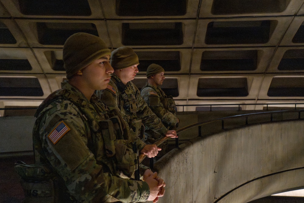 Joint Task Force Magnolia Soldiers patrol in the Washington Metro