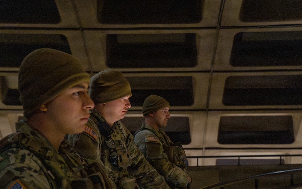 Joint Task Force Magnolia Soldiers patrol in the Washington Metro