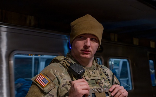 A Joint Task Force Magnolia Soldier patrols in the Washington Metro