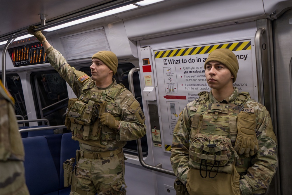 Joint Task Force Magnolia Soldiers patrol in the Washington Metro
