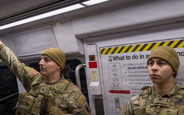Joint Task Force Magnolia Soldiers patrol in the Washington Metro