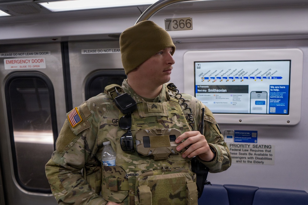 Joint Task Force Magnolia Soldiers patrol in the Washington Metro