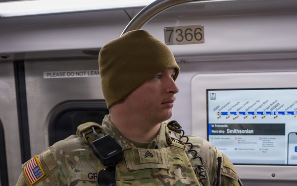 Joint Task Force Magnolia Soldiers patrol in the Washington Metro