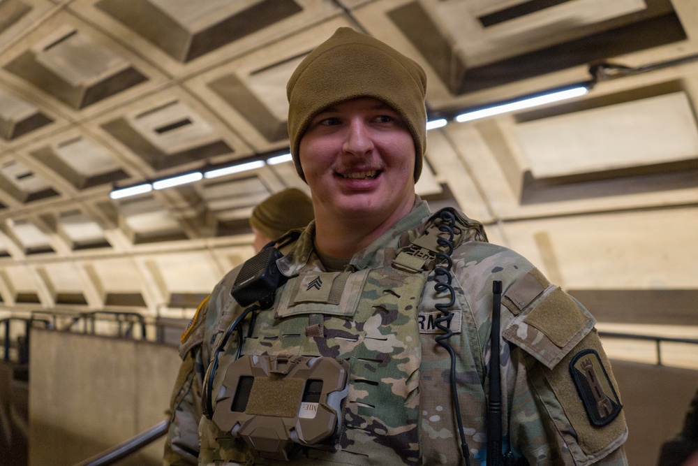A Joint Task Force Magnolia Soldier patrols in the Washington Metro