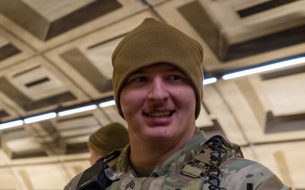 A Joint Task Force Magnolia Soldier patrols in the Washington Metro