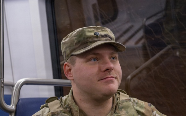 A Joint Task Force Magnolia Soldier patrols in the Washington Metro