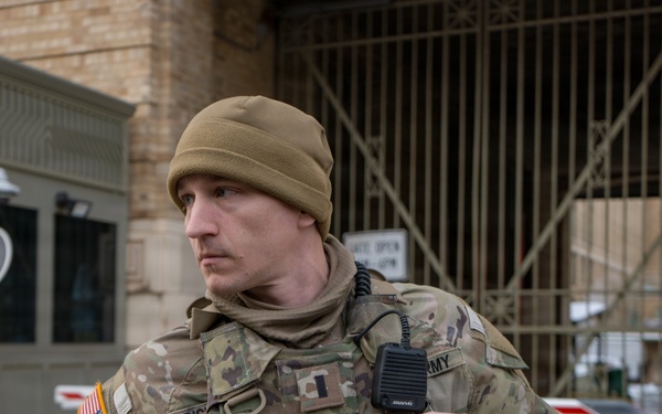 A Joint Task Force Magnolia Soldier patrols in Washington, D.C.