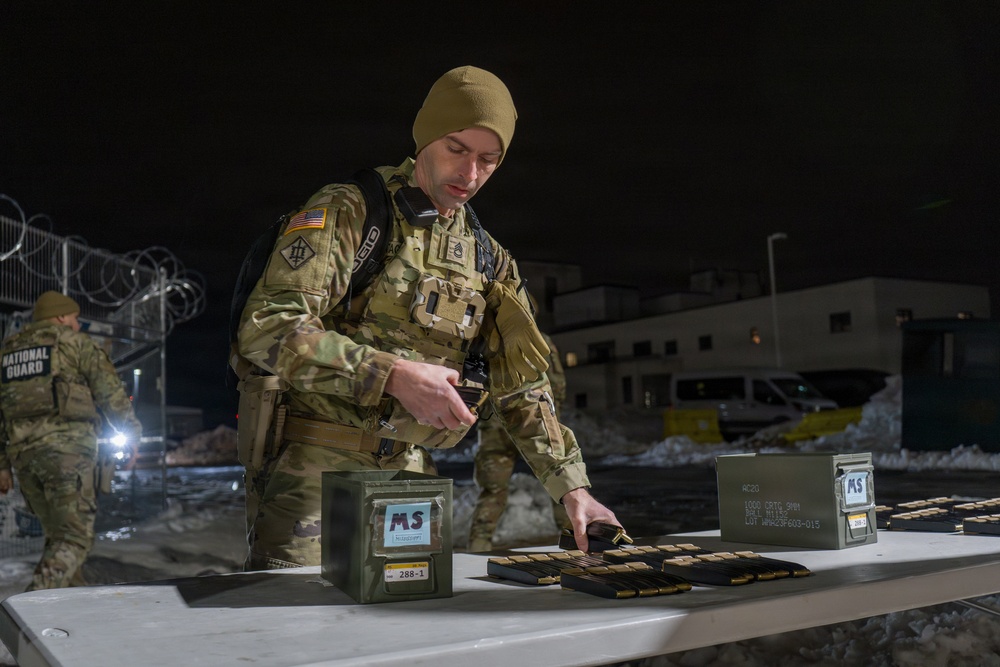 Joint Task Force Magnolia Soldiers return from patrol in Washington, D.C.