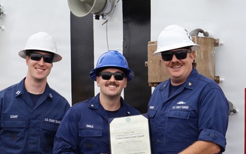 Atlantic Area commander meritoriously advances USCGC Reliance crew member