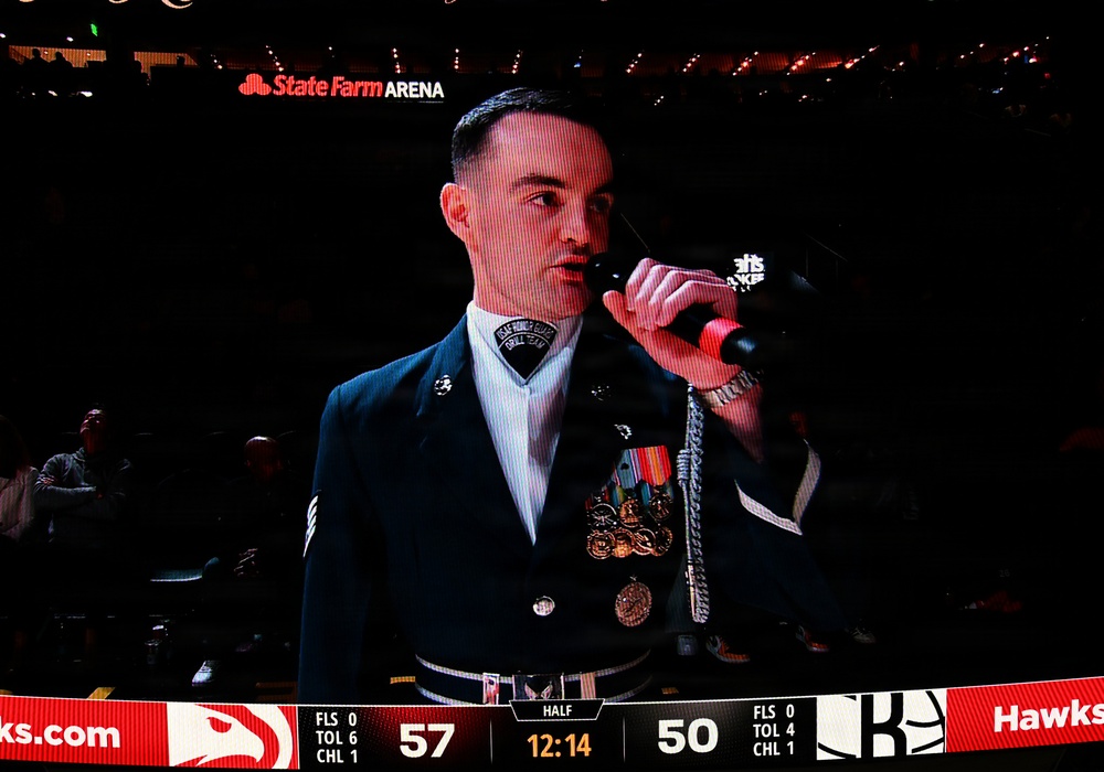 Air Force Honor Guard performs during NBA halftime show