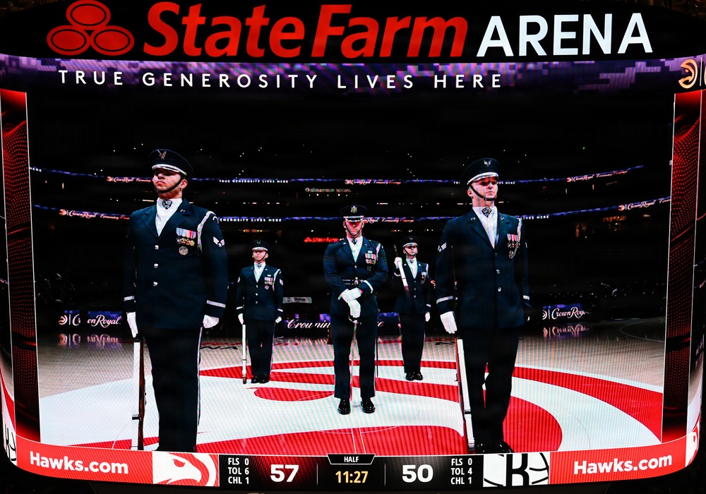 Air Force Honor Guard performs during NBA halftime show