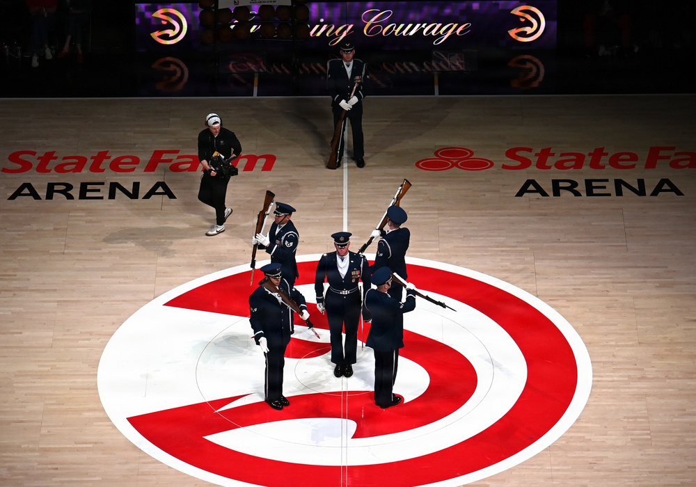 Air Force Honor Guard performs during NBA halftime show
