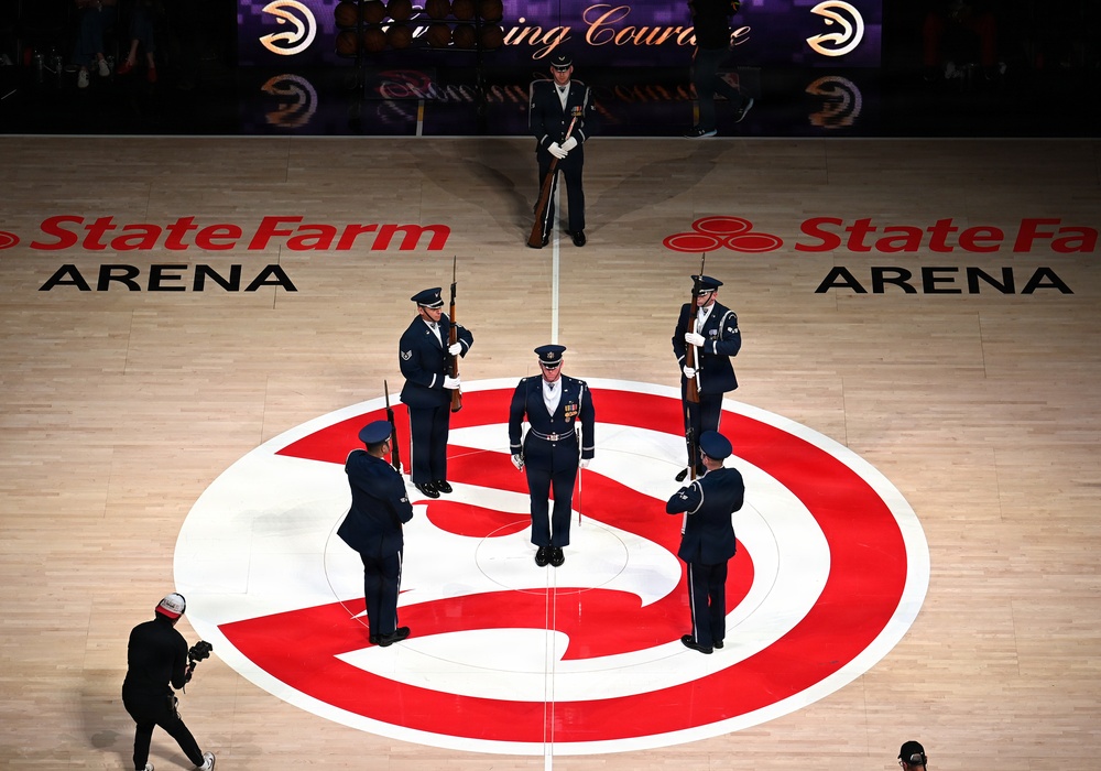 Air Force Honor Guard performs during NBA halftime show