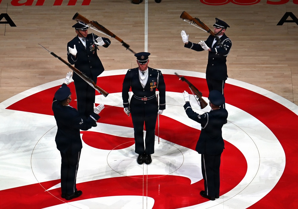 Air Force Honor Guard performs during NBA halftime show