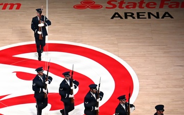 Air Force Honor Guard performs during NBA halftime show