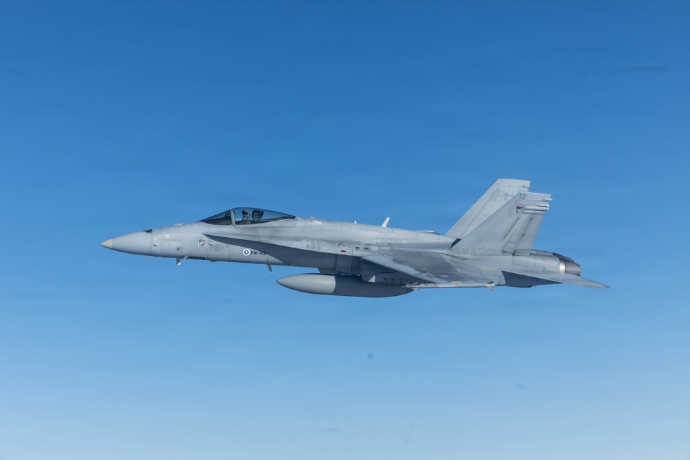 CORE26 | Air-to-air U.S. Marine Refuel Finnish F/A-18 Hornets over Arctic Circle