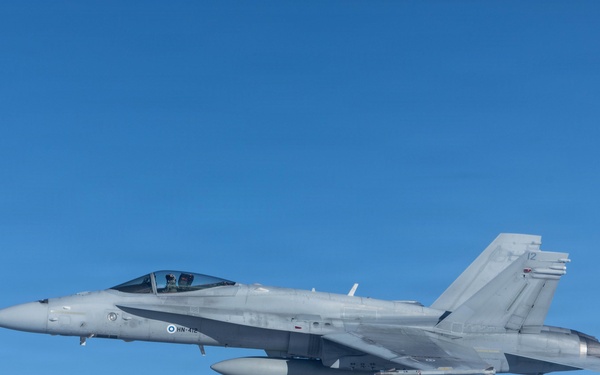 CORE26 | Air-to-air U.S. Marine Refuel Finnish F/A-18 Hornets over Arctic Circle