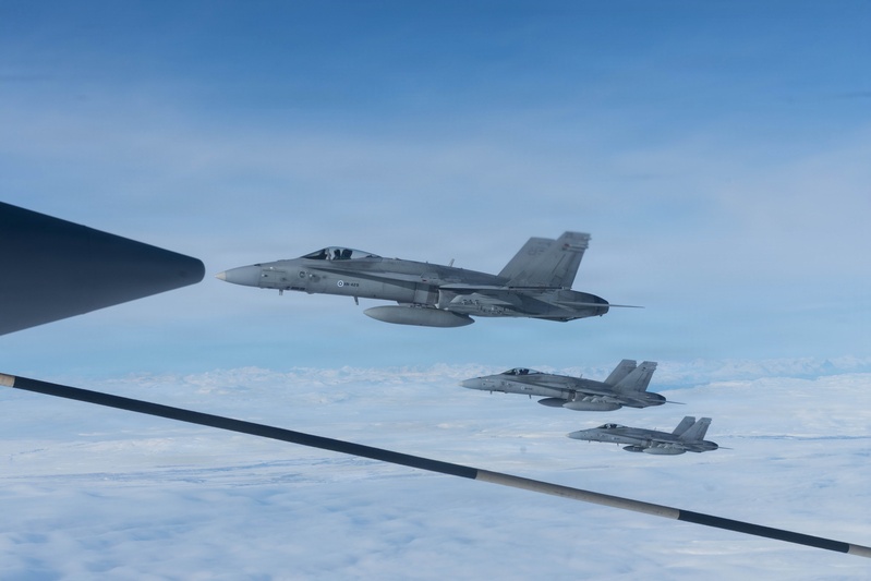 CORE26 | Air-to-air U.S. Marine Refuel Finnish F/A-18 Hornets over Arctic Circle