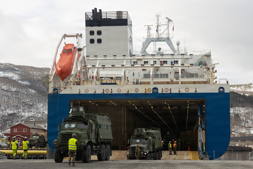 CORE26 | U.S. Marines Load Ground and Logistical Equipment onto Ferry for Arctic Exercise