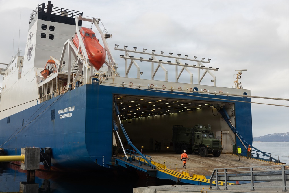 CORE26 | U.S. Marines Load Ground and Logistical Equipment onto Ferry for Arctic Exercise