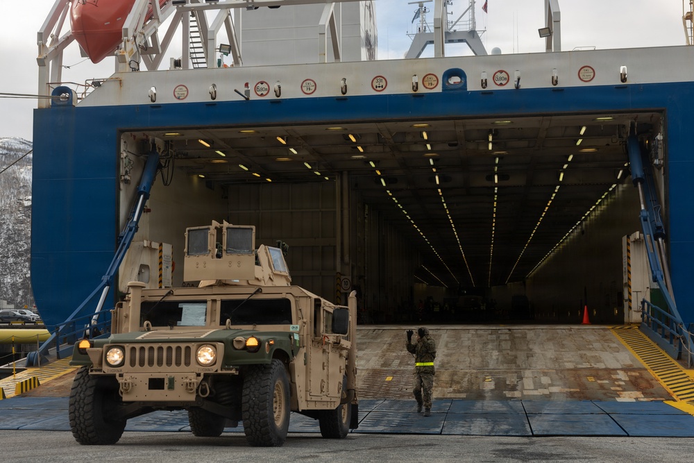 CORE26 | U.S. Marines Load Ground and Logistical Equipment onto Ferry for Arctic Exercise