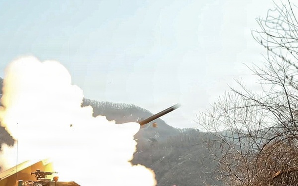 M270A2 Multi Launch Rocket System fires a rocket at Rocket Valley