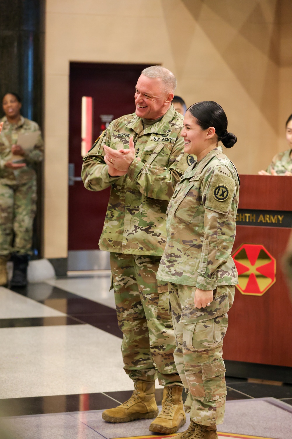 LTG Robert D Harter promotes Three Army Reservist at Camp Humphreys