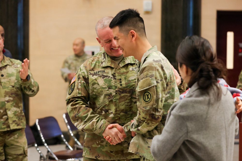 LTG Robert D Harter promotes Three Army Reservist at Camp Humphreys